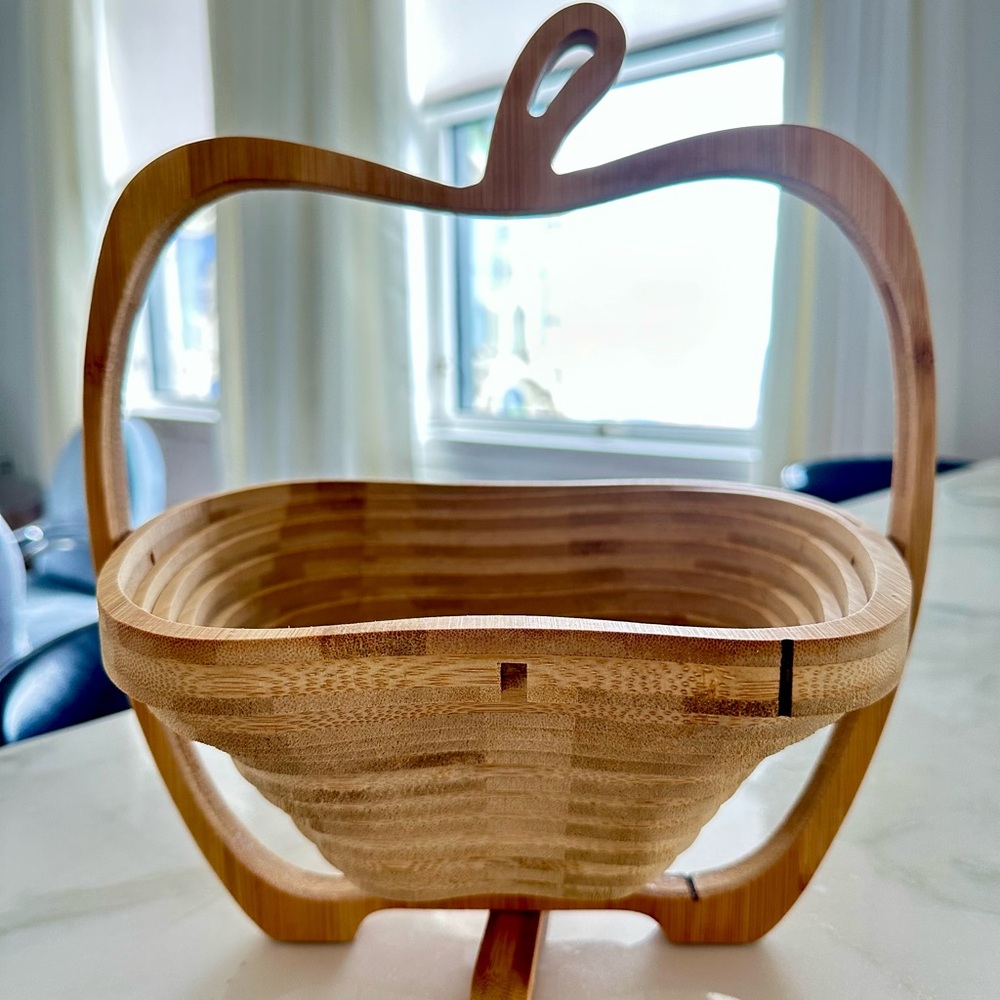 4-in-1 Bamboo Apple-Shaped Basket - morphs into cutting board or counter pad!